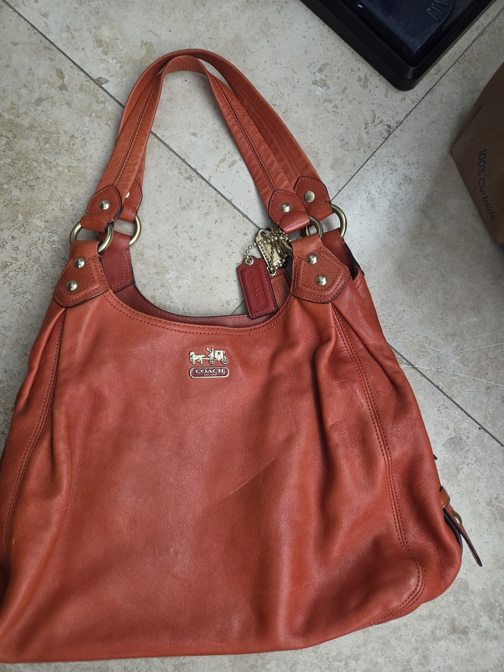 💎 VINTAGE Coach Madison Maggie Leather Hobo Bag - Rare Burnt Orange 🍊